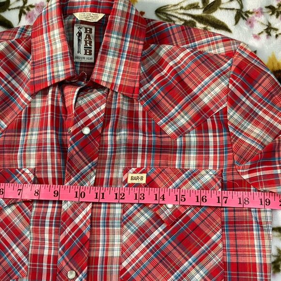 Vintage Bar B Pearl Snap Shirt Small Red Plaid Western Cowboy Permanent Press - Picture 3 of 6